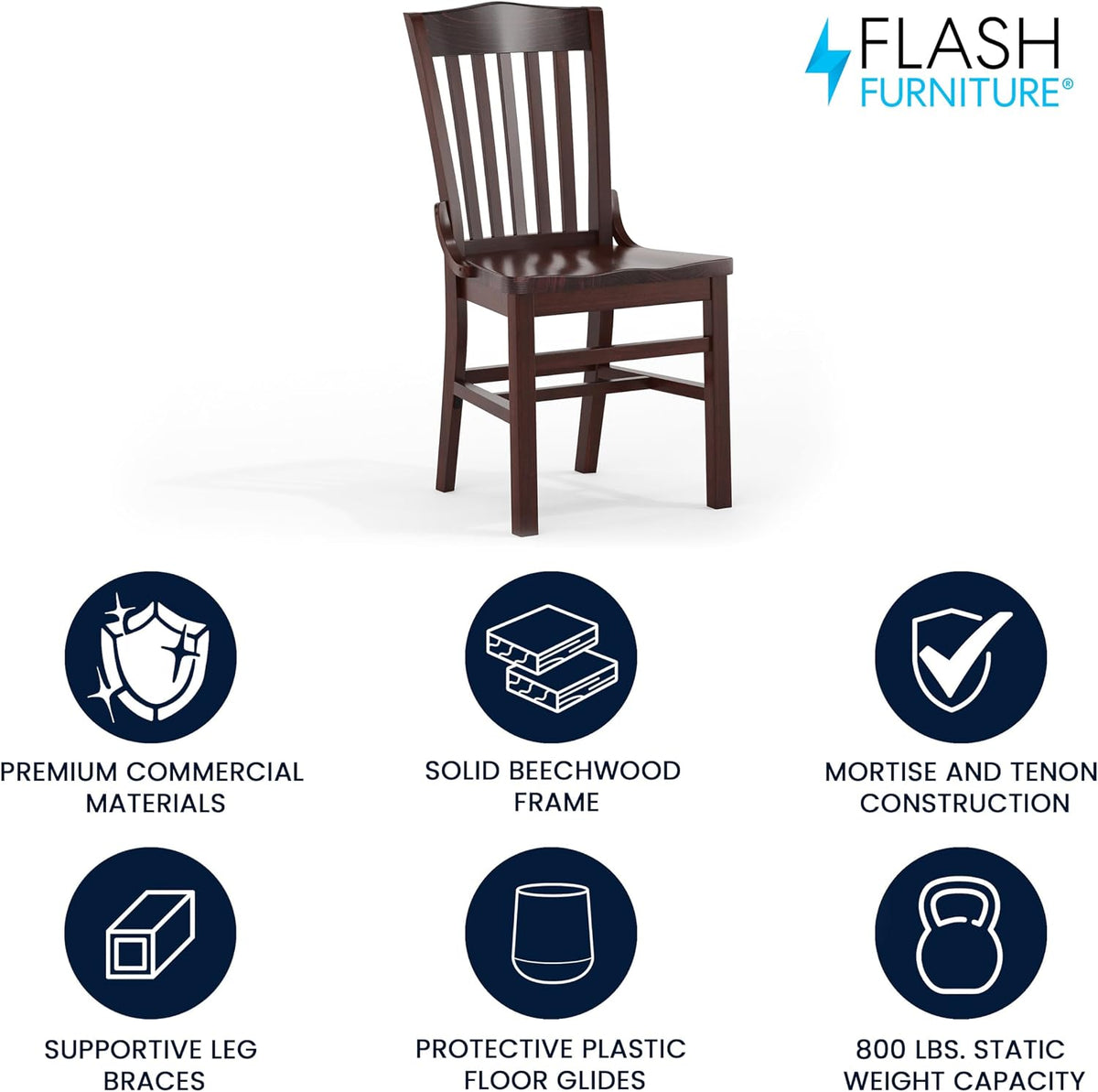 Flash Furniture Hercules Wood School House Back Restaurant Chair, Walnut