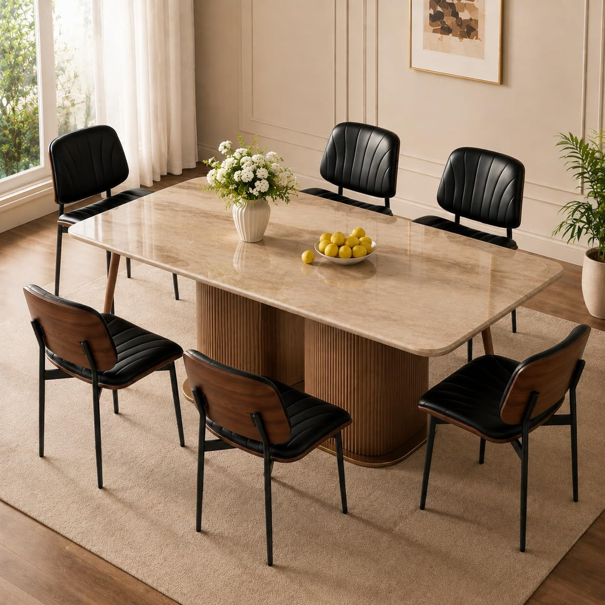 REONEY Dining Chairs Set of 2, Mid-Century Modern Kitchen Chairs, Black