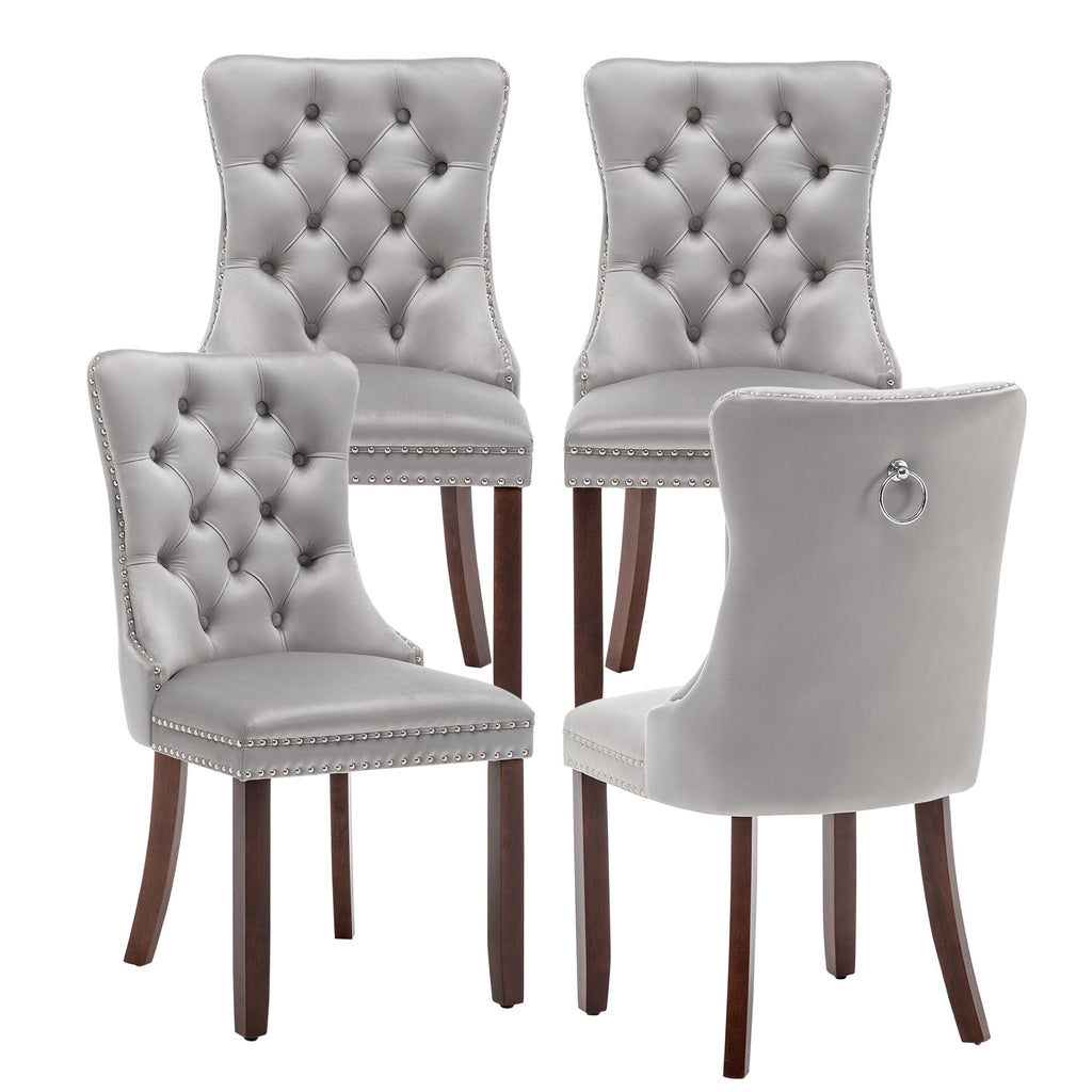 Velvet Dining Chairs, Tufted Kitchen & Dining Room Chairs, Beige, Set of 4