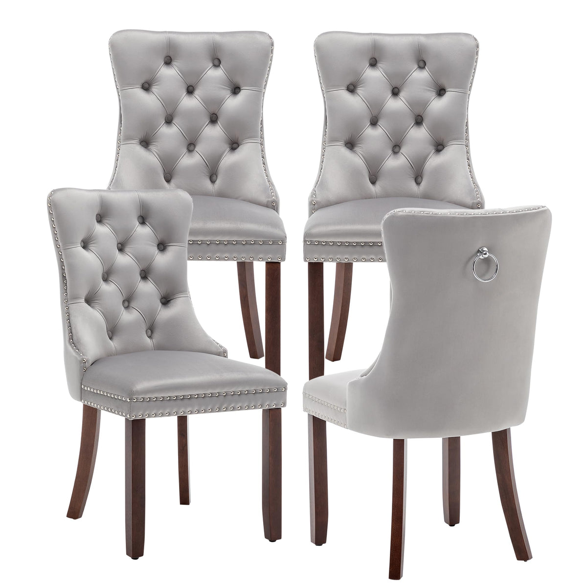 Velvet Dining Chairs, Tufted Kitchen & Dining Room Chairs, Beige, Set of 4
