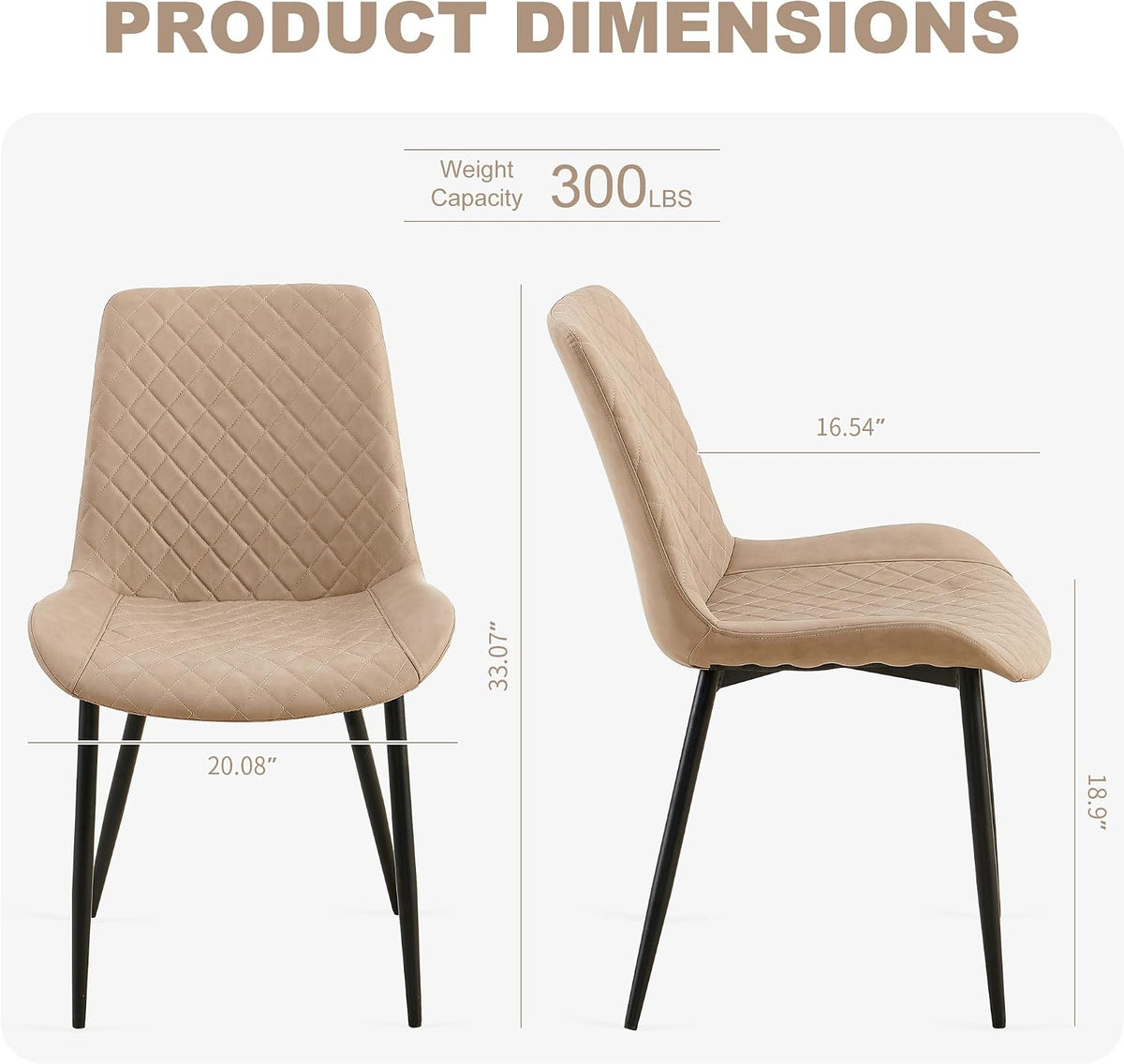PU Leather Dining Chairs Set of 4, Modern Armless Dining Room Chairs, Comfy Upholstered Kitchen Chairs with Backrest, Black Metal Legs for Living Room, Dinning Room, Beige
