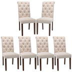 COLAMY Button Tufted Dining Chairs Set of 4, Parsons Upholstered Fabric Dining Room Chairs Kitchen Chairs with Wood Legs and Padded Seat, Taupe
