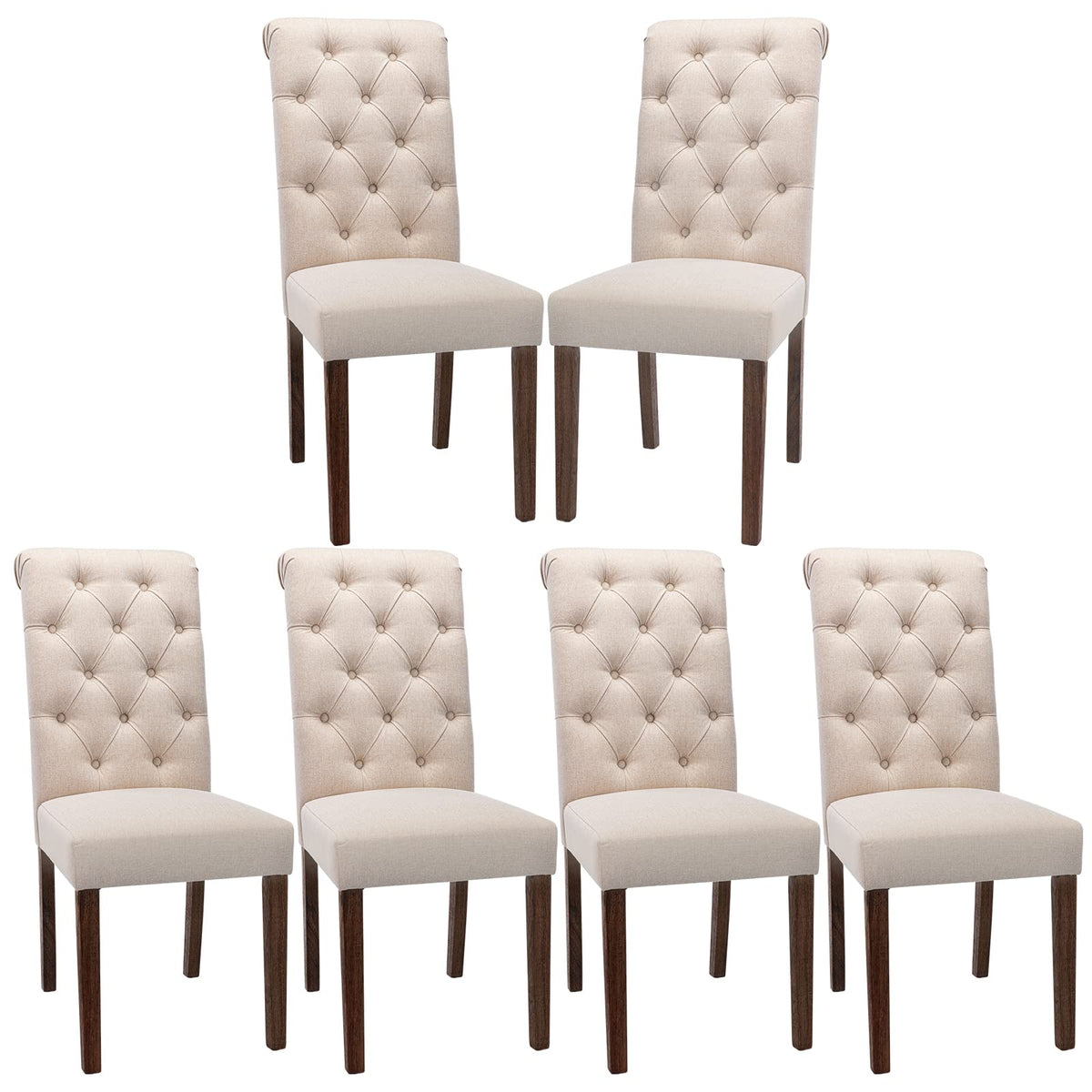 COLAMY Button Tufted Dining Chairs Set of 4, Parsons Upholstered Fabric Dining Room Chairs Kitchen Chairs with Wood Legs and Padded Seat, Taupe