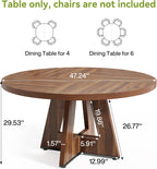 LITTLE TREE Round Dining Table for 4-6 People, 47 Inches Dining Room Table with Wooden Pedestal Base, Brown Dinner Tables, Circle Kitchen Tables for Kitchen, Living Room(Table Only)