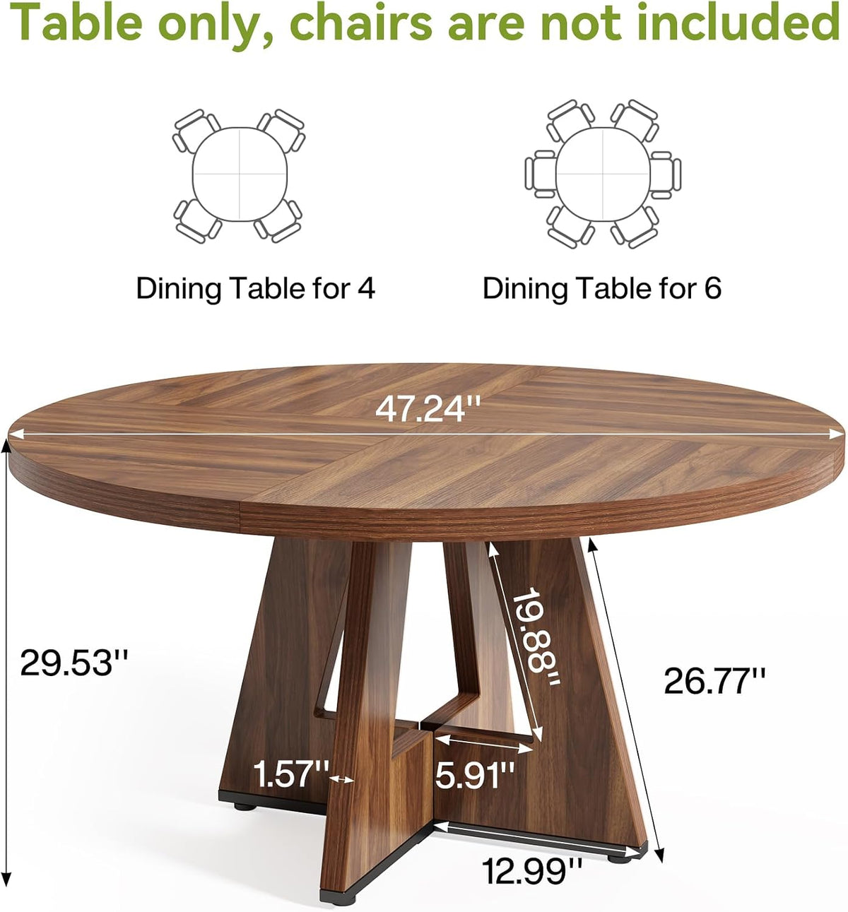 LITTLE TREE Round Dining Table for 4-6 People, 47 Inches Dining Room Table with Wooden Pedestal Base, Brown Dinner Tables, Circle Kitchen Tables for Kitchen, Living Room(Table Only)