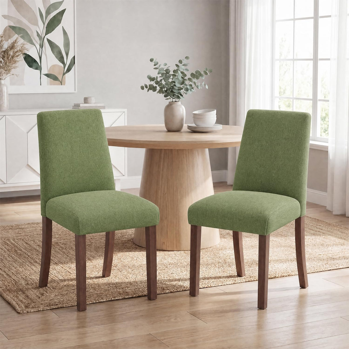 MALOL Upholstered Kitchen Chairs Set of 6, Modern Kitchen Chairs with High Back, Padded Fabric Dining Room Chair with Solid Wood Legs for Restaurant/Cafe/Home, Light Beige