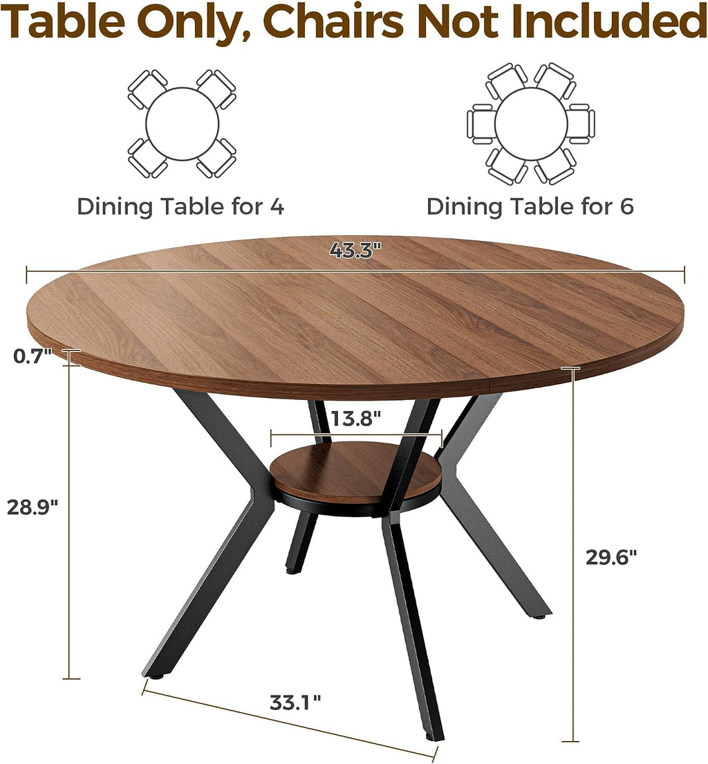 IRONCK Round Dining Table for 4, 43" Farmhouse Kitchen Table with Storage