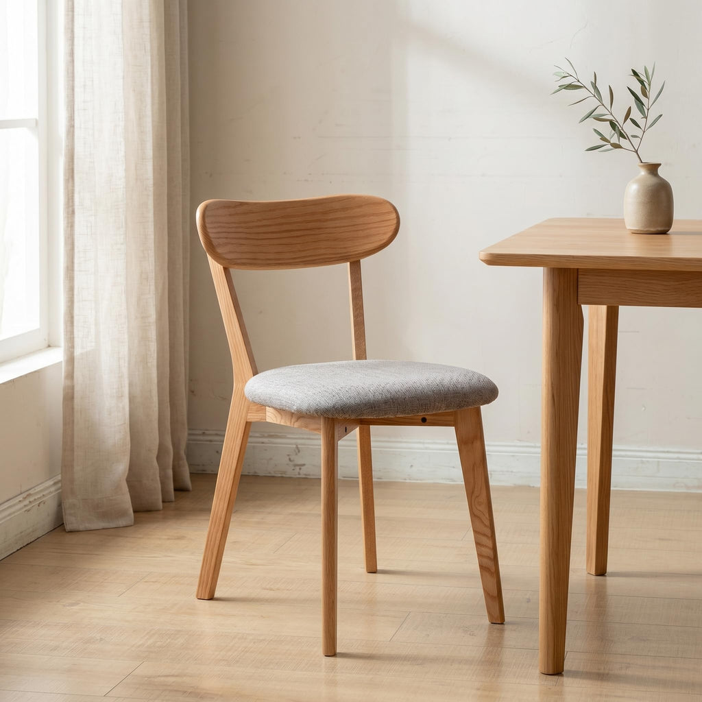 100% Solid Oak Dining Chairs Set of 4, Mid-Century Modern Dining Room Chairs, Wooden Kitchen Chairs with Curved Backrest, Walnut Brown Finish, Sillas de Comedor (4 Chairs)