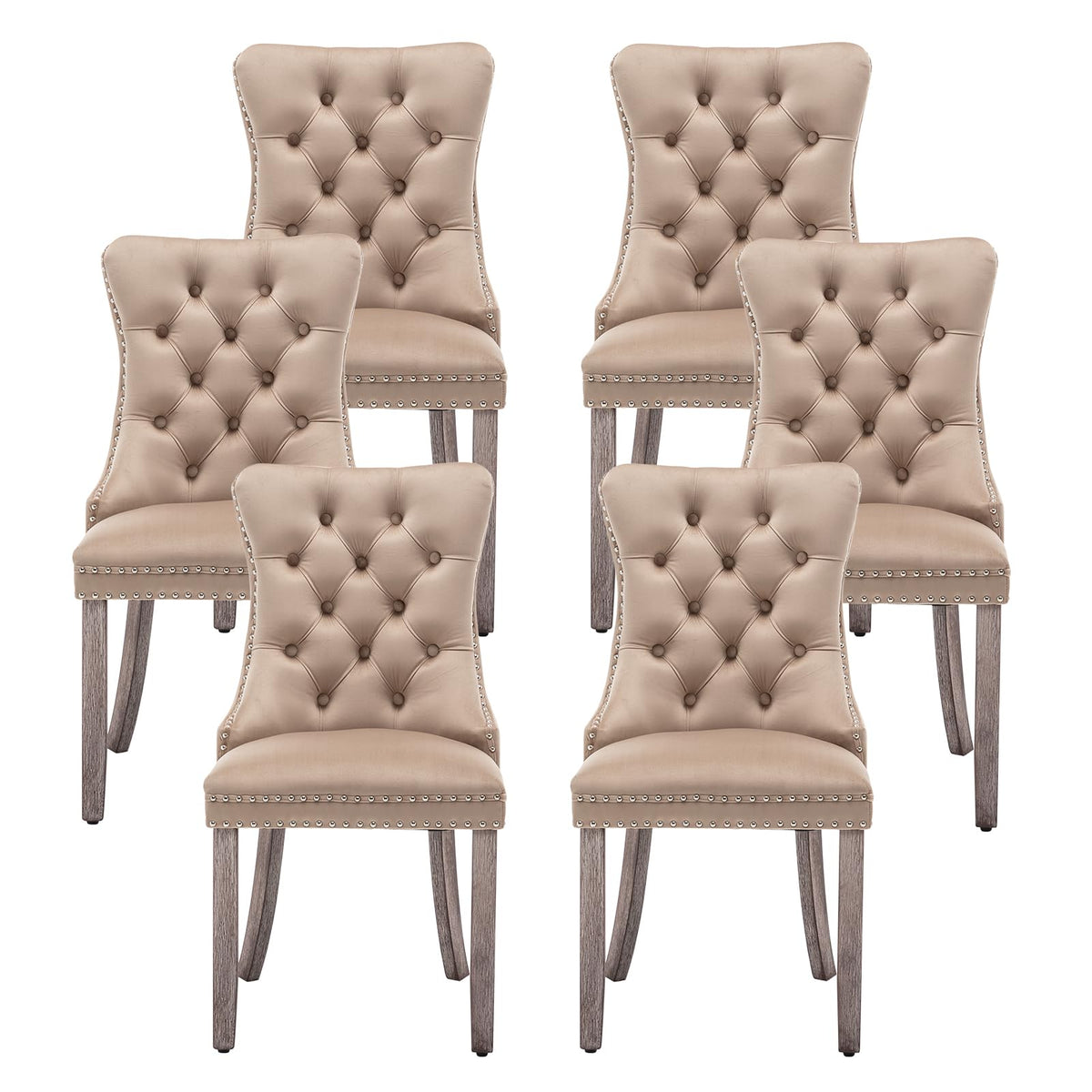 Velvet Dining Chairs, Tufted Kitchen & Dining Room Chairs, Beige, Set of 4