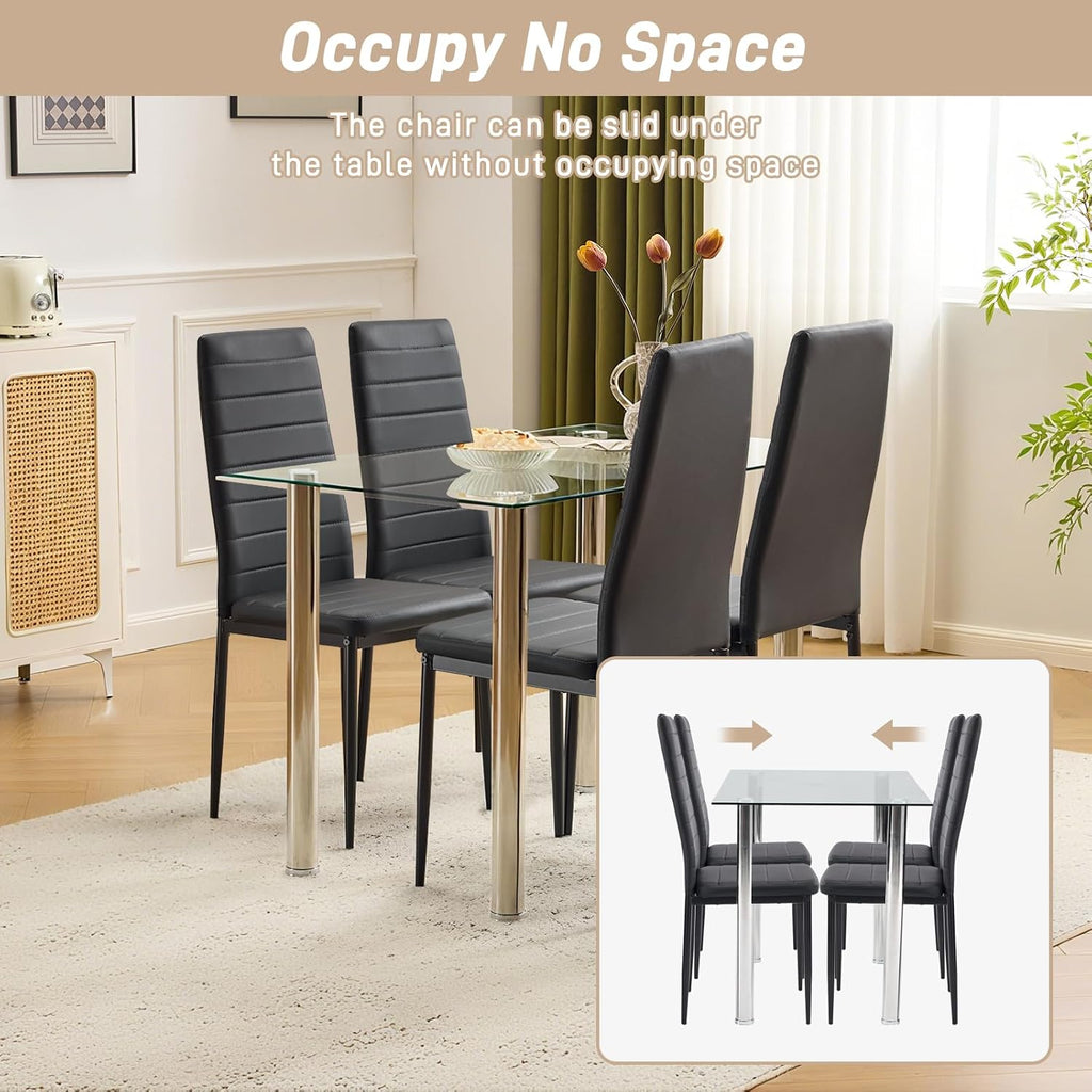Karl home Dining Chairs Set of 4, PU Leather & High Back, Black