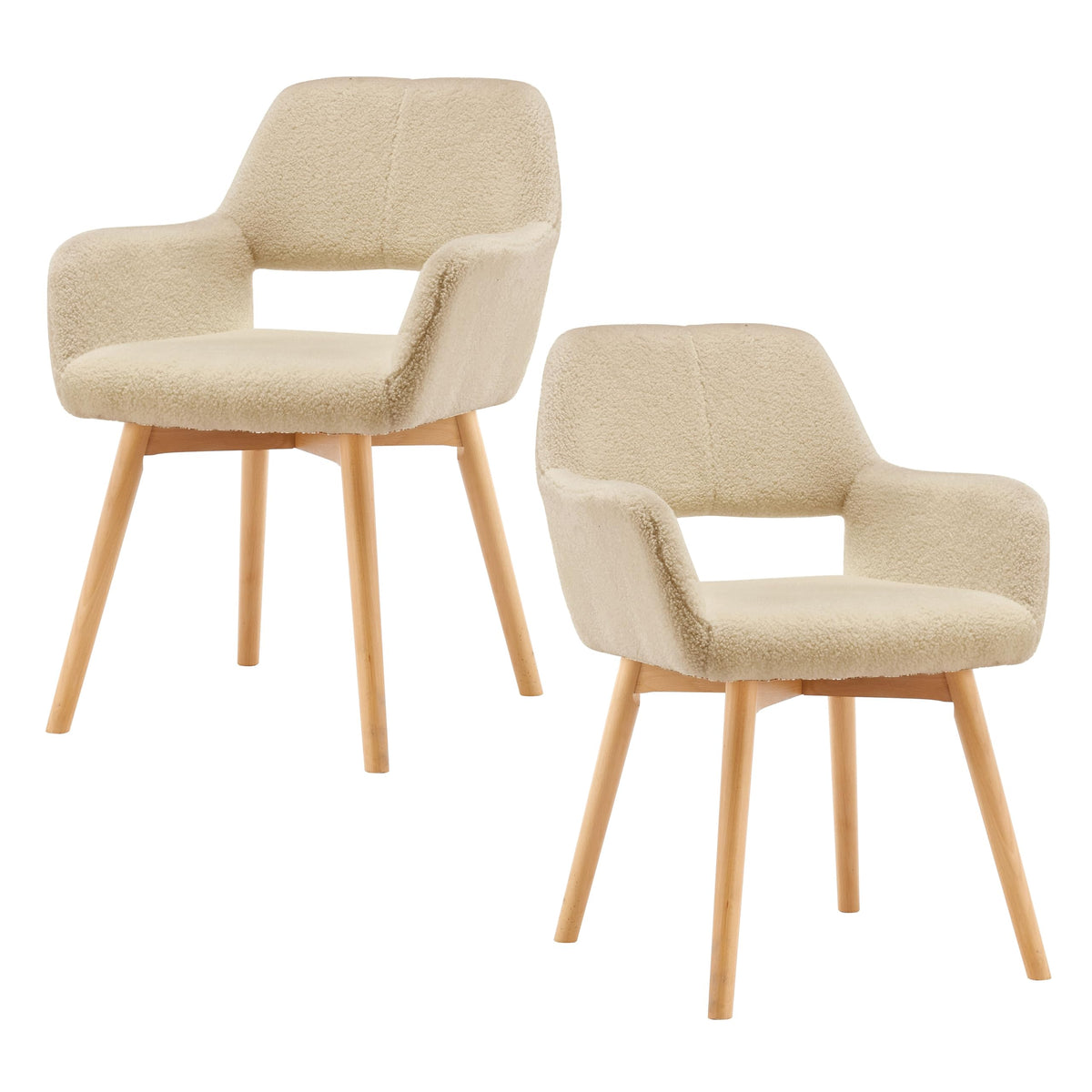 Mid Century Modern Dining Chairs Set of 2 & 4 & 6 Comfy Accent Chair Upholstered Kitchen Dining Living Room Chairs for Bedrooms Waiting Room Home Arm Desk Chair No Wheels (Wool White, 2)