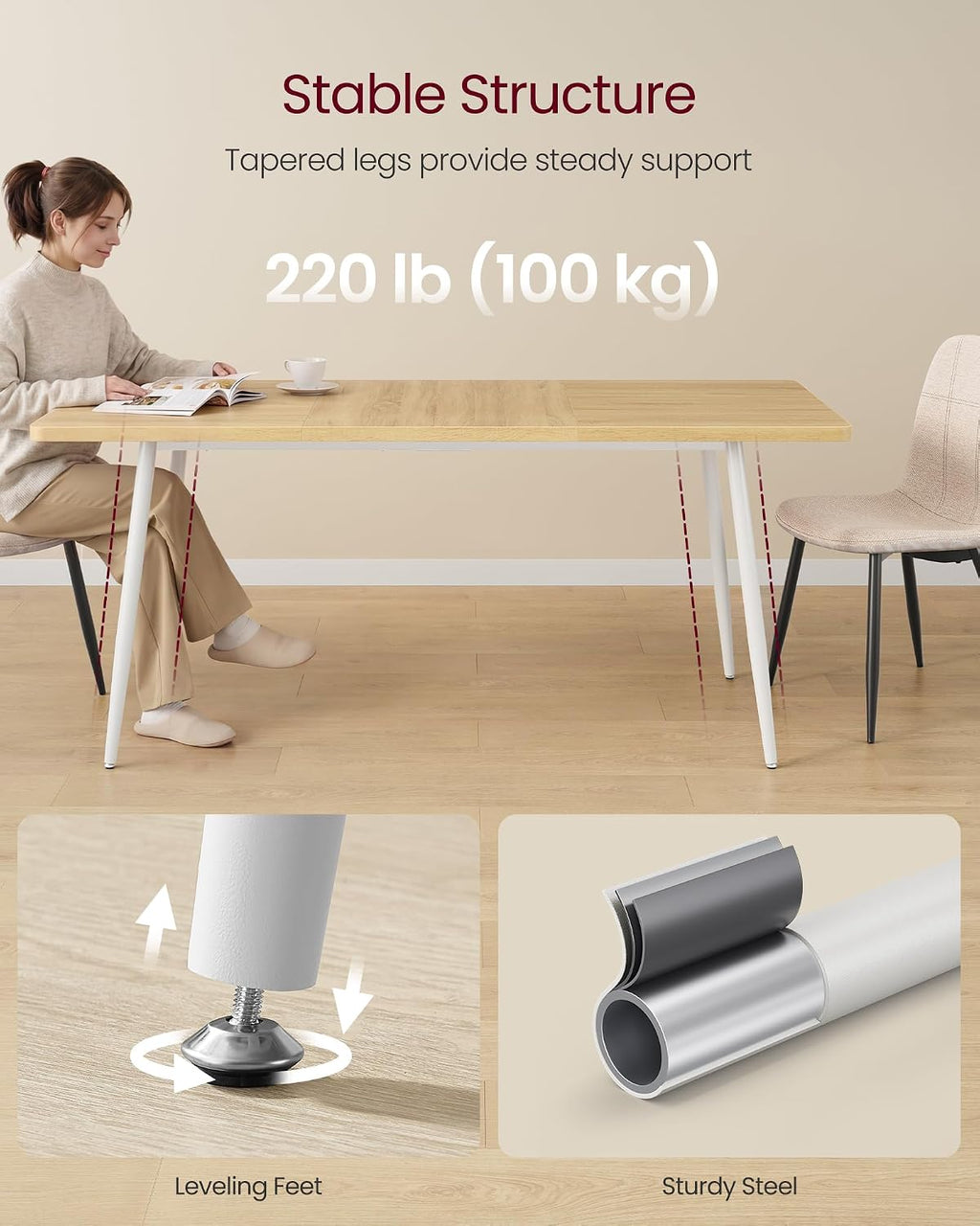 VASAGLE 70.9" Dining Table for 6-8 People, Modern Kitchen Table
