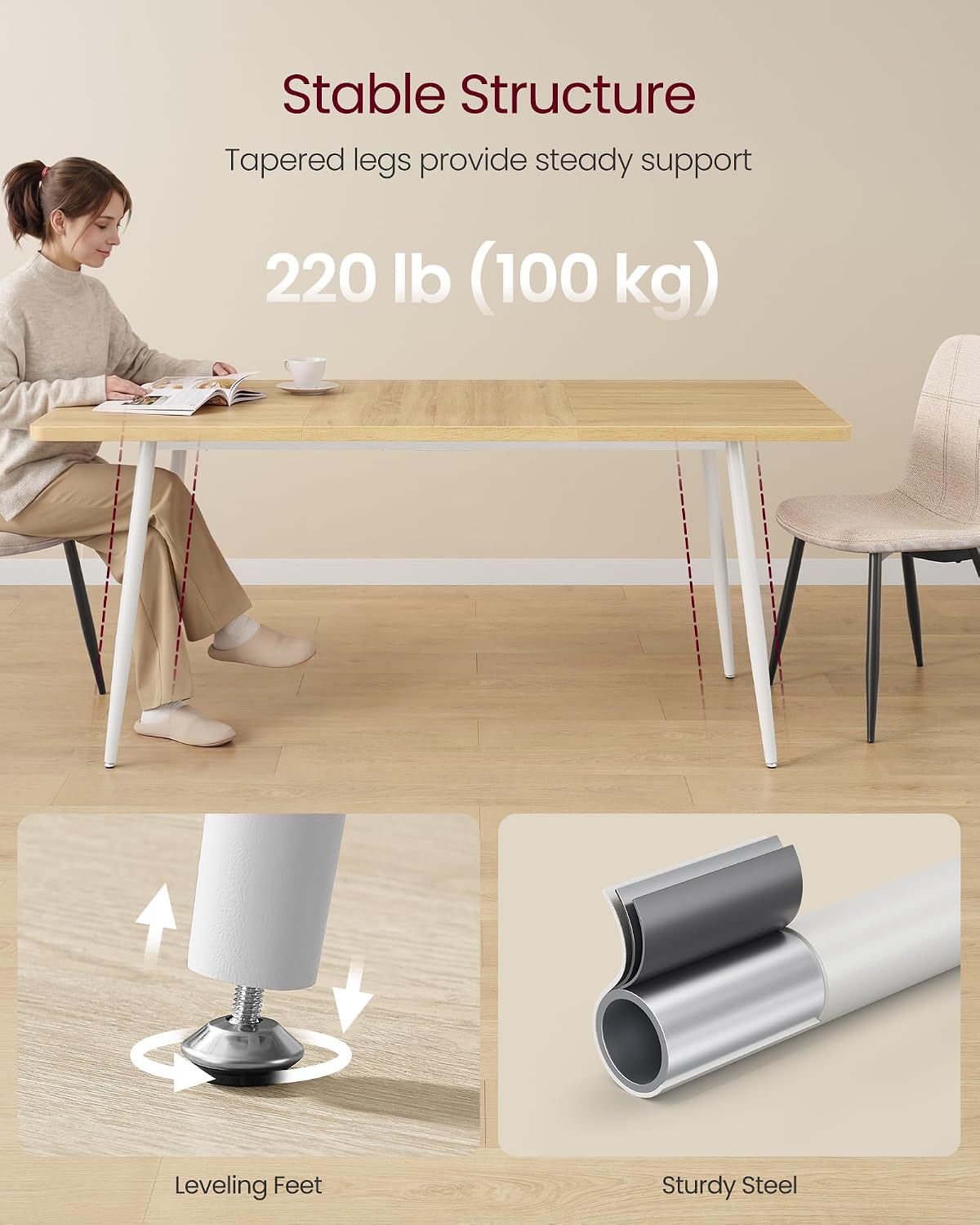 VASAGLE 70.9" Dining Table for 6-8 People, Modern Kitchen Table