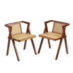 Furlide Rattan Dining Chairs Set of 2, Bamboo Armchairs in Walnut