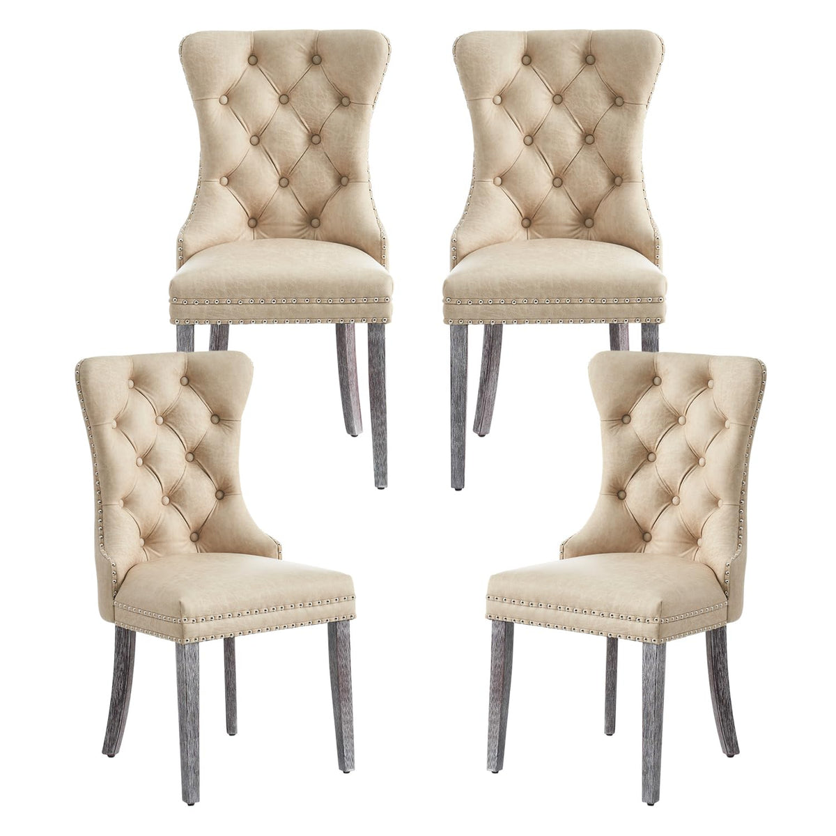 Velvet Dining Chairs, Tufted Kitchen & Dining Room Chairs, Beige, Set of 4