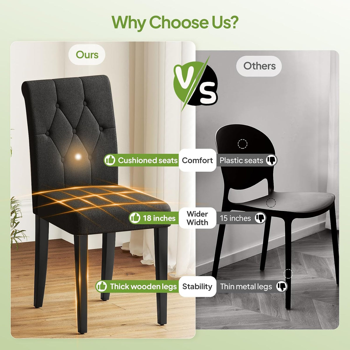 Welzona Upholstered Dining Chairs Set of 4, Button Tufted Parsons Dining Chair with Solid Wood Legs, Modern Fabric Side Chair for Dining Room/Kitchen/Restaurant/Hotel- Black