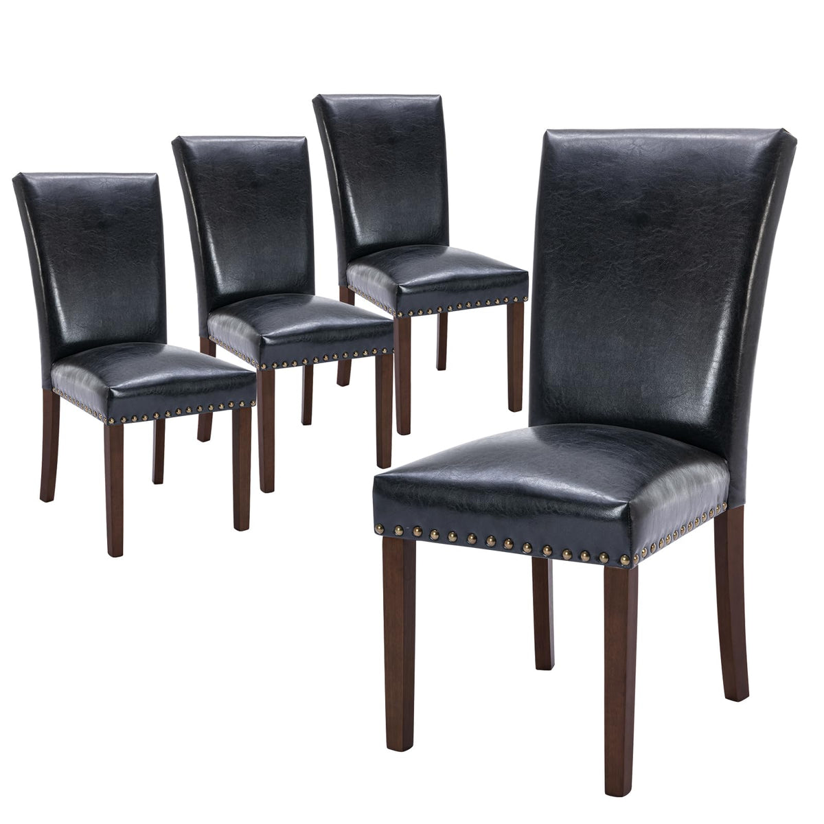 COLAMY Upholstered Parsons Dining Chairs Set of 4, Fabric Dining Room Kitchen Side Chair with Nailhead Trim and Wood Legs - Blue/White Flower