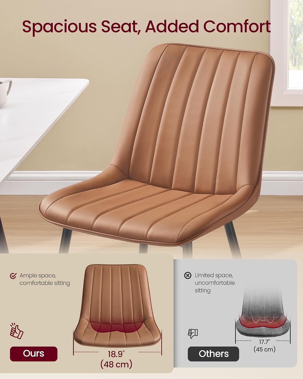 VASAGLE Dining Chairs Set of 4, Upholstered Kitchen Chairs, PU Leather