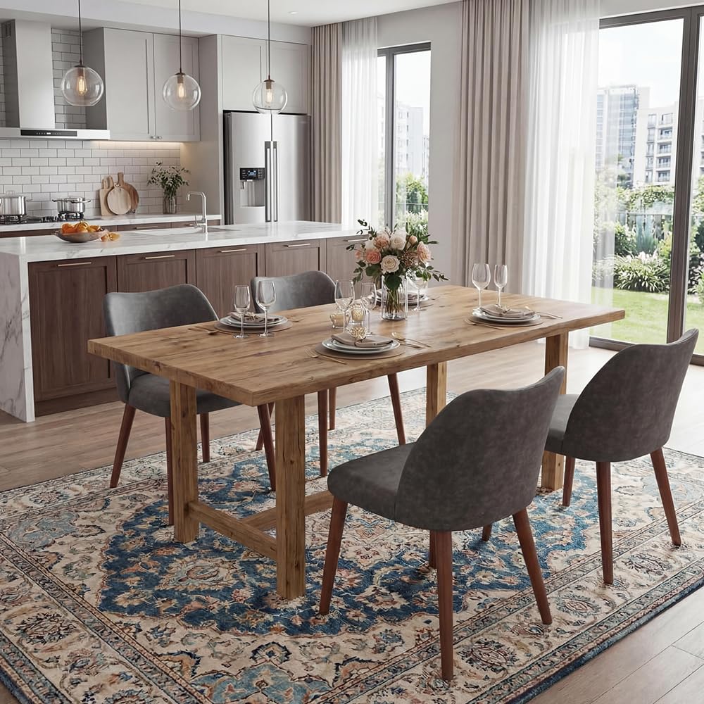 GarveeHome Wooden Dining Chair Set of 4 Upholstered Fabric Dining Chair