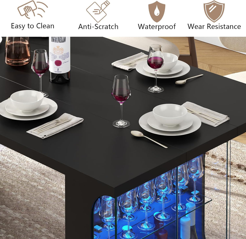 Loomie 70.8" Large Dining Table with Glass Storage Cabinet & LED Lights
