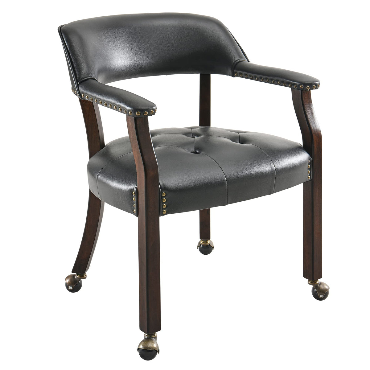 LEEMTORIG Large Dining Chairs with Casters and Arms, Rolling Dining Chairs with Wheels, Accent Game Poker Chairs, Wood Boss Caption's Chairs, 26“Dx25.2 Wx31.5“H, Cherry Legs & Ivory PU, SY-1533-WT