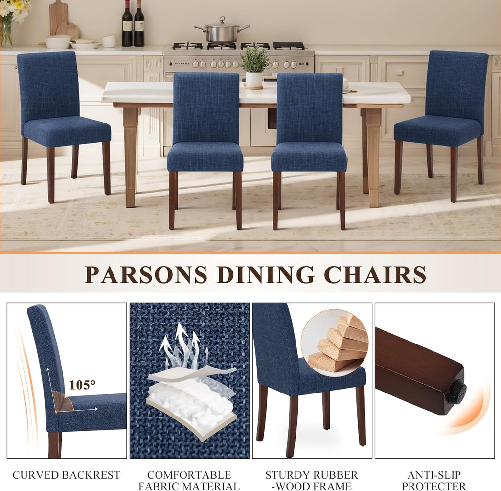MALOL Upholstered Dining Chairs Set of 6, High Back Kitchen Room Chairs, Mid Century Modern Dining Room Chairs for Kitchen, Living Room, Blue