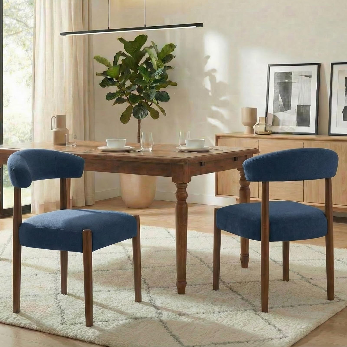 VKNOW Wooden Dining Chairs Set of 4 with Walnut Wood Legs and Curved Back