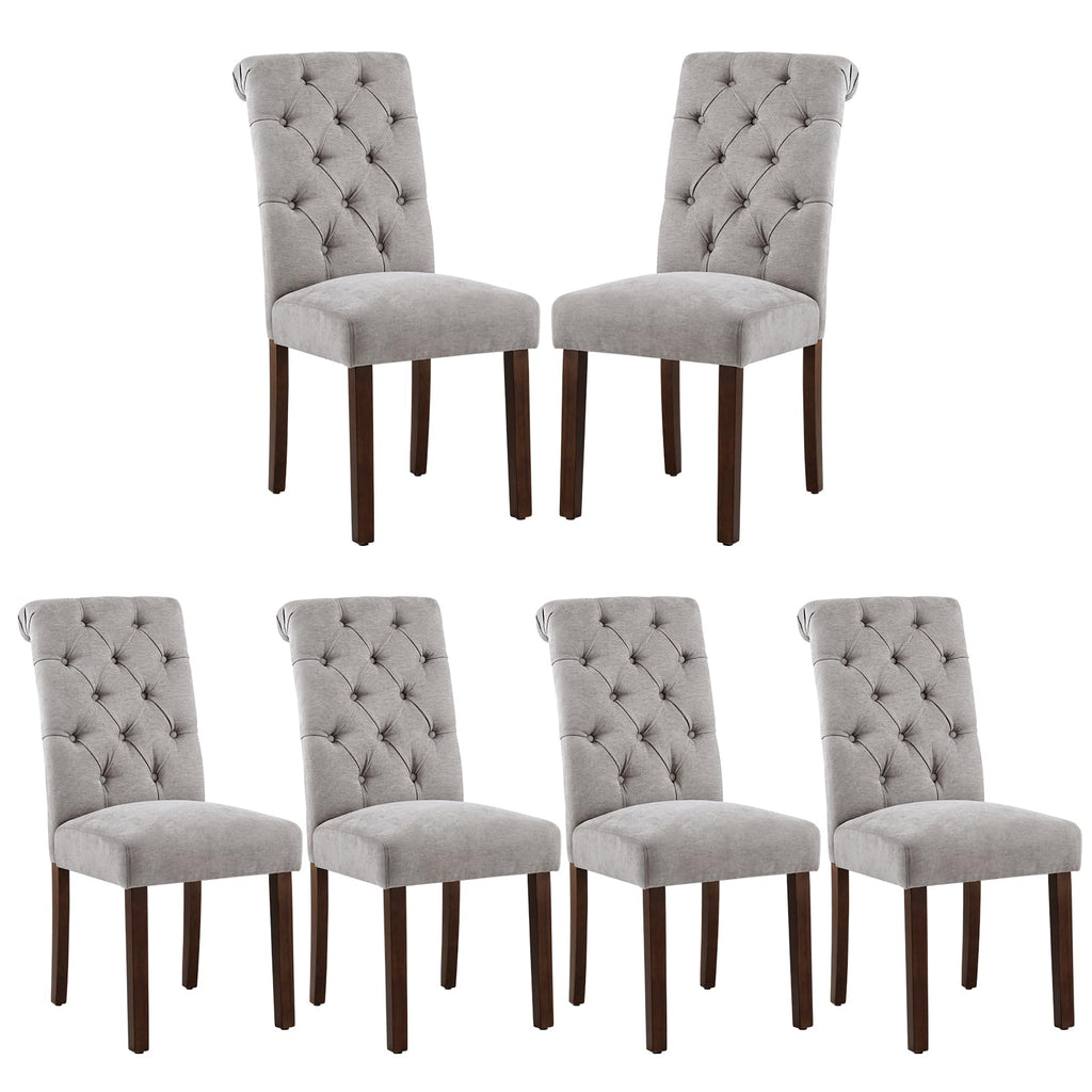 COLAMY Button Tufted Dining Chairs Set of 4, Parsons Upholstered Fabric Dining Room Chairs Kitchen Chairs with Wood Legs and Padded Seat, Taupe