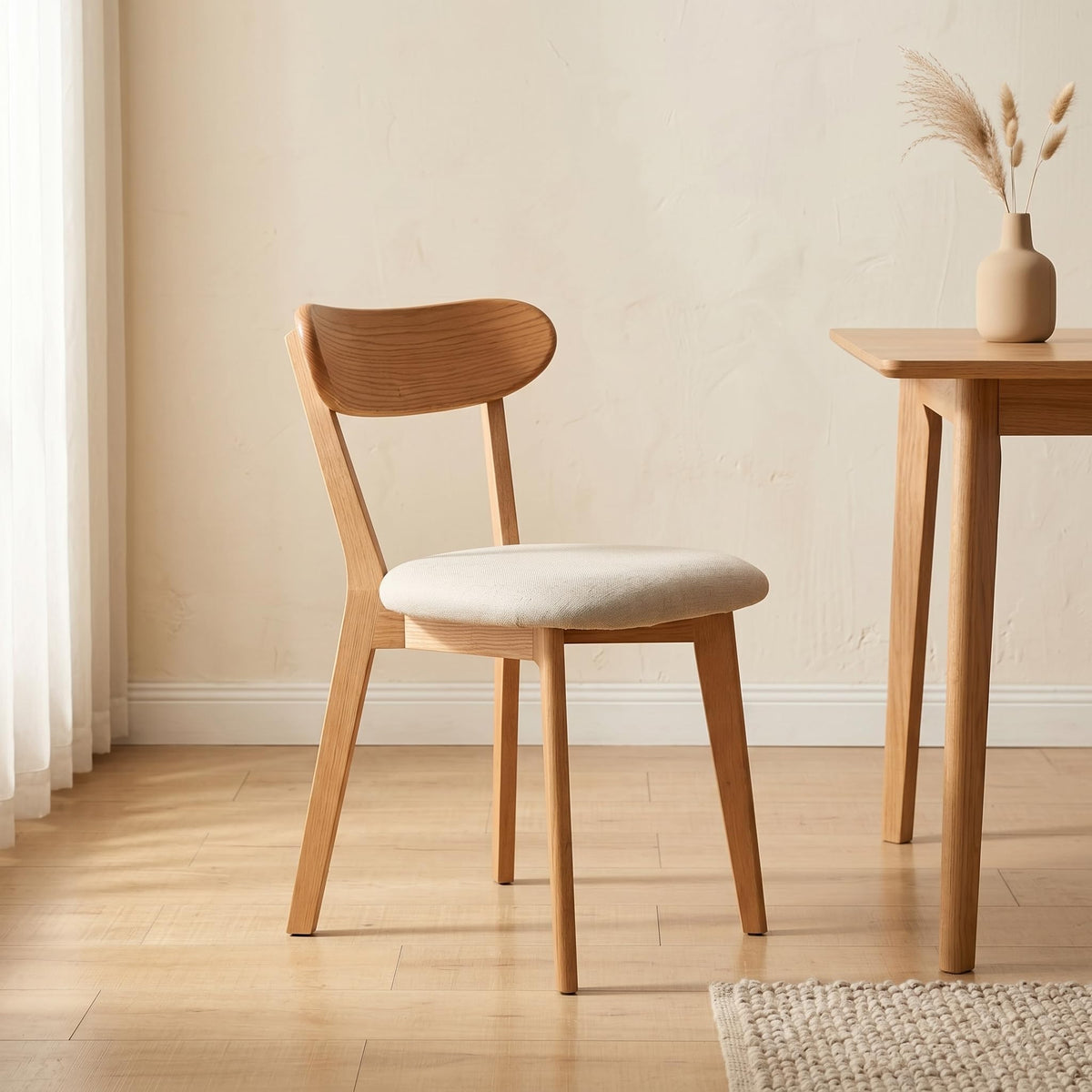 100% Solid Oak Dining Chairs Set of 4, Mid-Century Modern Dining Room Chairs, Wooden Kitchen Chairs with Curved Backrest, Walnut Brown Finish, Sillas de Comedor (4 Chairs)