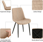 PU Leather Dining Chairs Set of 4, Modern Armless Dining Room Chairs, Comfy Upholstered Kitchen Chairs with Backrest, Black Metal Legs for Living Room, Dinning Room, Beige