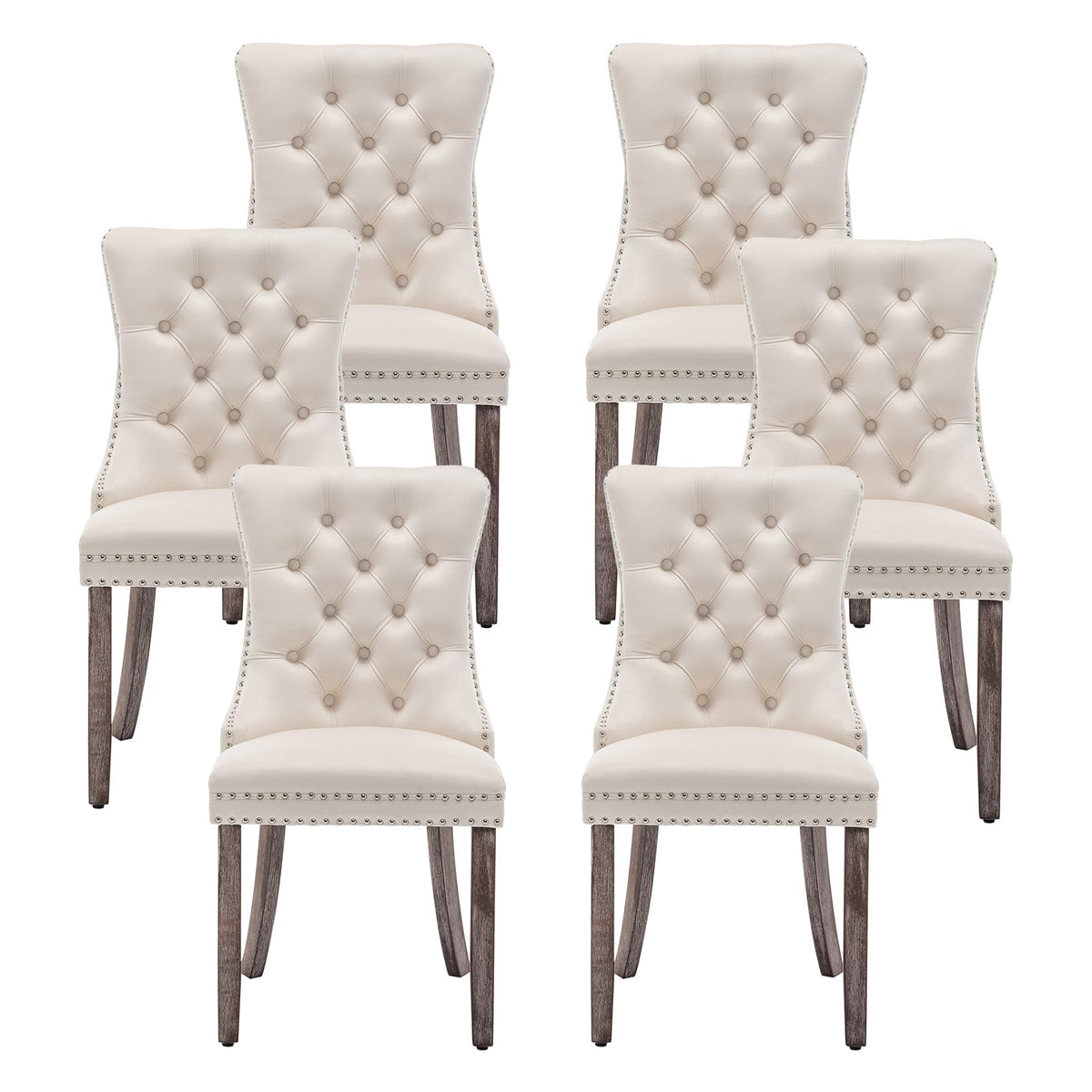 Velvet Dining Chairs, Tufted Kitchen & Dining Room Chairs, Beige, Set of 4