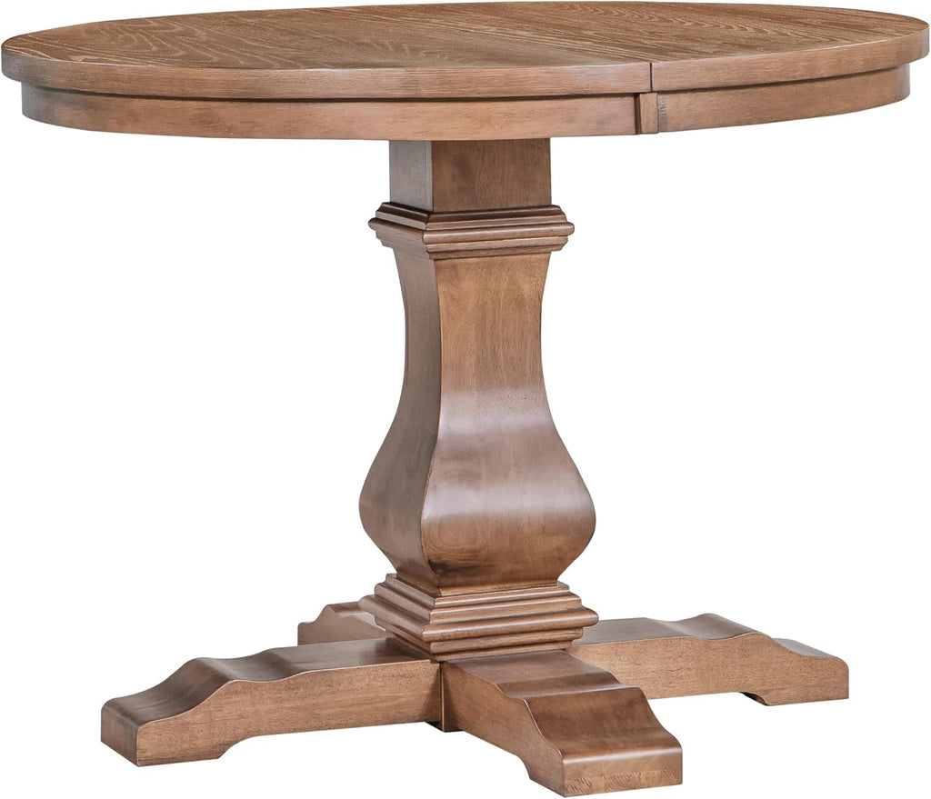 Merax Rustic Expandable Pedestal Dining Table, 39" Round to 57" with Extension Leaf, Rubberwood Base, Farmhouse Kitchen Table for 4-6, Walnut