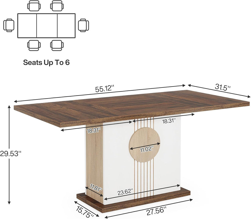 Tribesigns 55" Rectangular Dining Table for 4 to 6 People, Farmhouse Wood Dinner Table for Kitchen, Dining Room & Living Room, Oak Brown & White