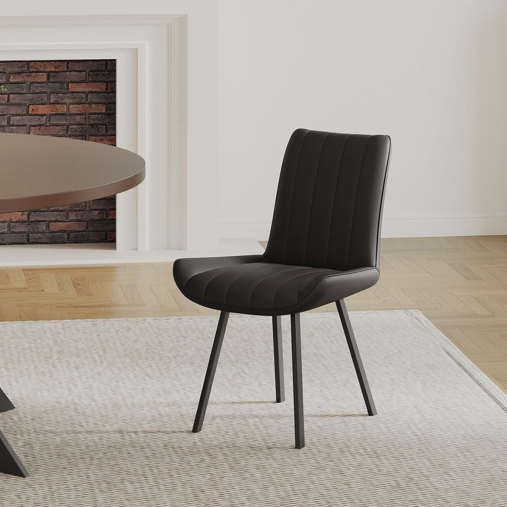Black Faux Leather Dining Chairs Set of 4,Mid Century Modern Kitchen Chairs