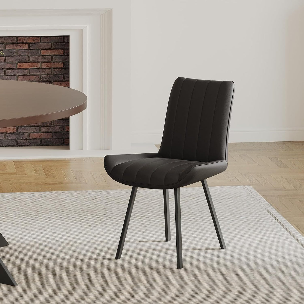 Black Faux Leather Dining Chairs Set of 4,Mid Century Modern Kitchen Chairs