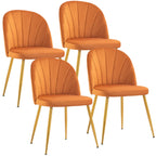 Velvet Dining Chairs Set of 4, Mid-Century Modern Upholstered Kitchen Chair with Metal Gold Legs for Living Room, Dining Room, White