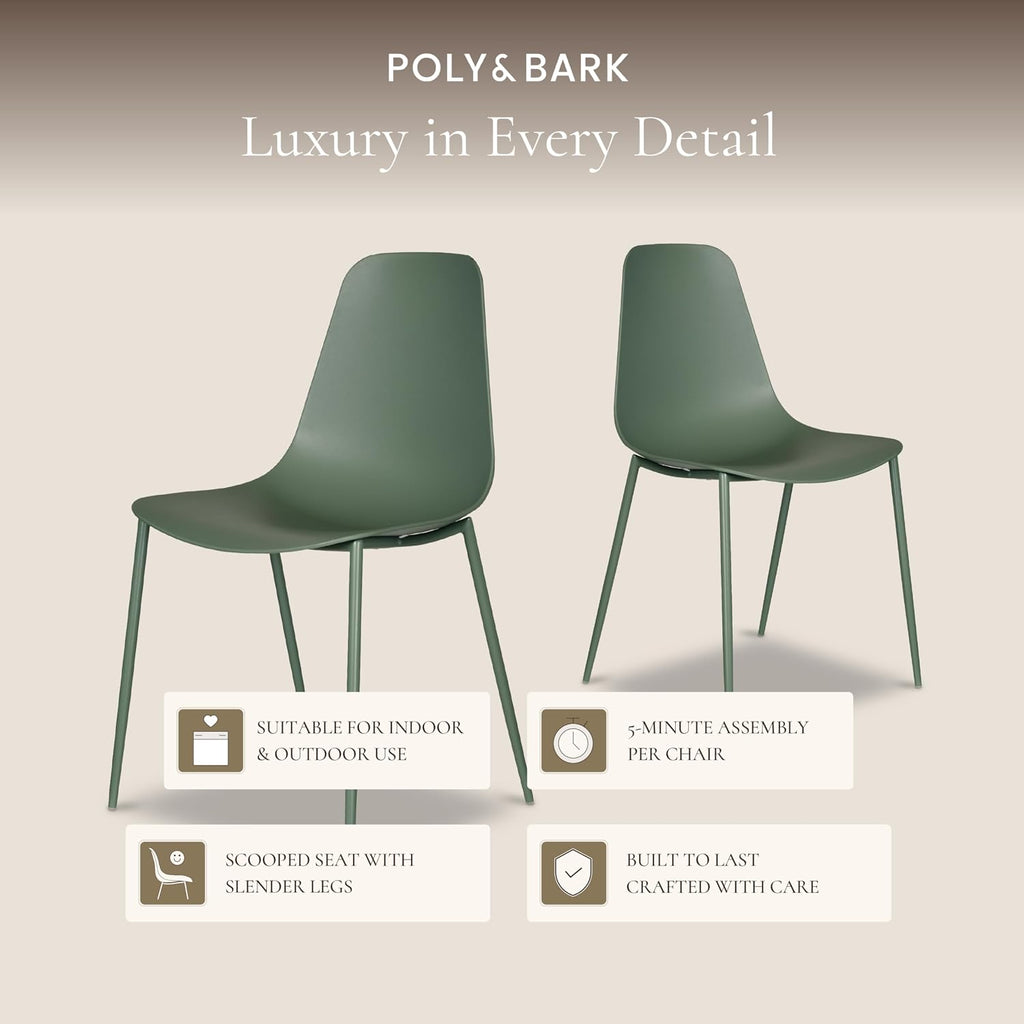 Poly & BARK Isla Modern Kitchen Chairs Set of 4 - Plastic Dining Chair with Metal Legs - Quick Assembly Simple Cafe Chairs Plastic for Indoor or Outdoor - Pistachio Green