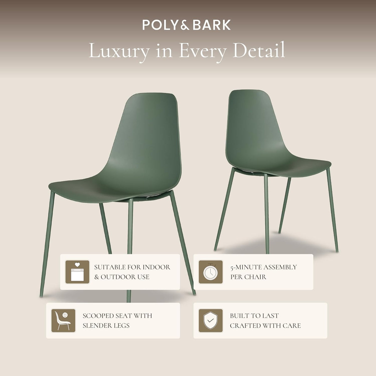 Poly & BARK Isla Modern Kitchen Chairs Set of 4 - Plastic Dining Chair with Metal Legs - Quick Assembly Simple Cafe Chairs Plastic for Indoor or Outdoor - Pistachio Green