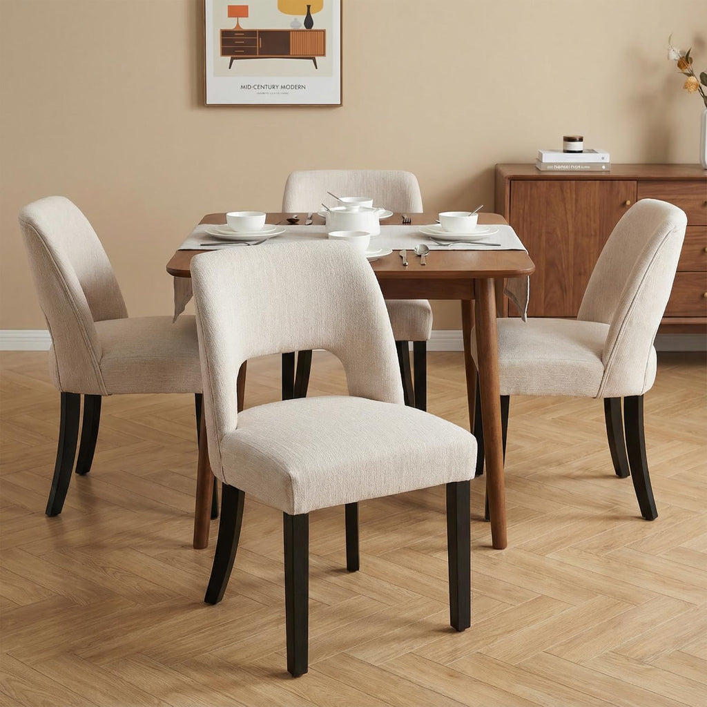 keoni Wooden Dining Chairs Set of 4 with Black Rubberwood Legs and Backrest