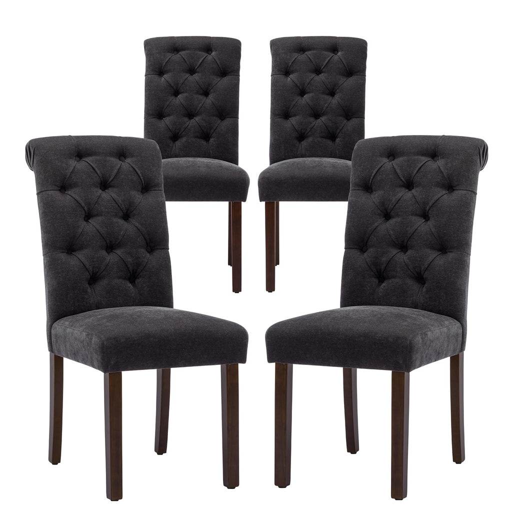 COLAMY Button Tufted Dining Chairs Set of 4, Parsons Upholstered Fabric Dining Room Chairs Kitchen Chairs with Wood Legs and Padded Seat, Taupe