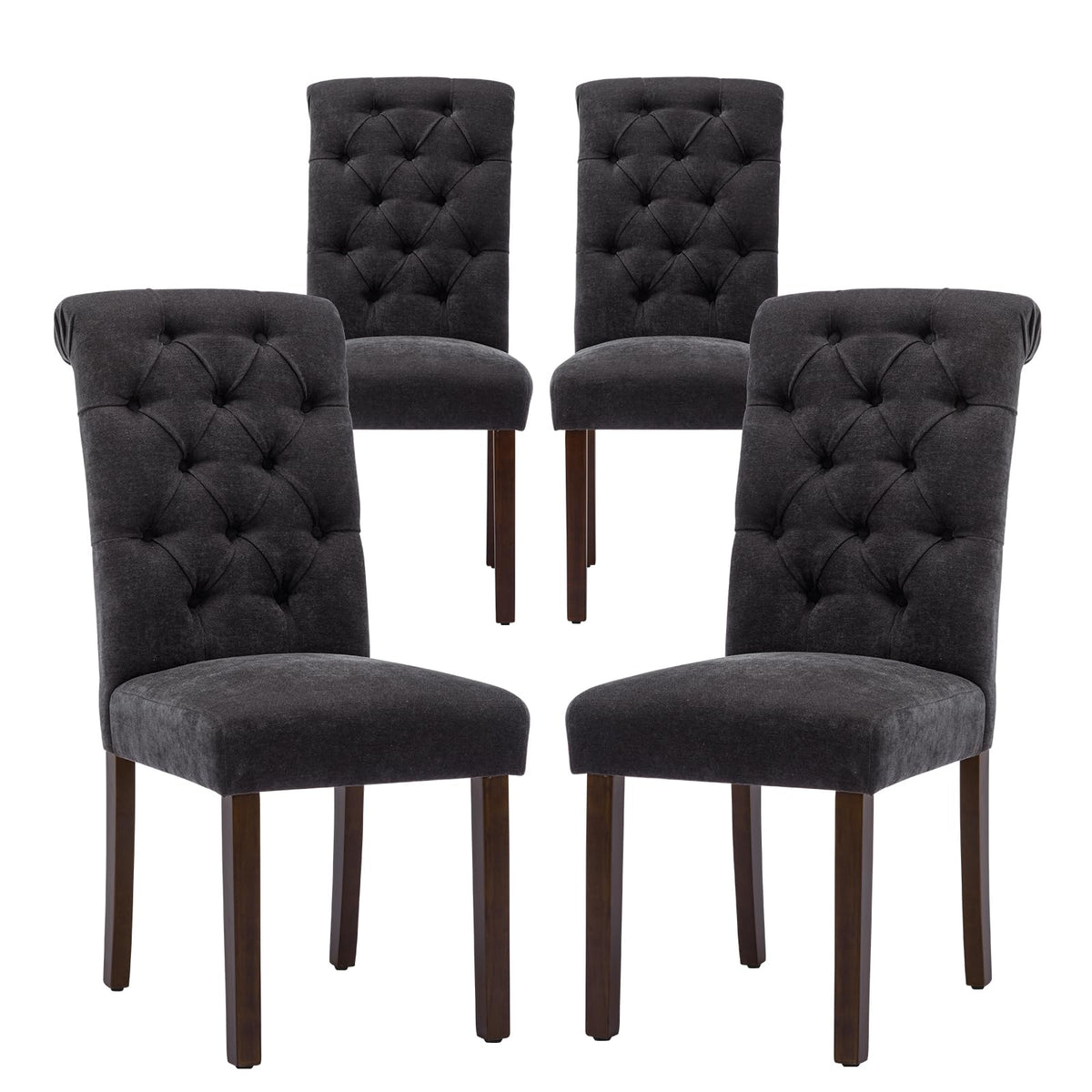 COLAMY Button Tufted Dining Chairs Set of 4, Parsons Upholstered Fabric Dining Room Chairs Kitchen Chairs with Wood Legs and Padded Seat, Taupe