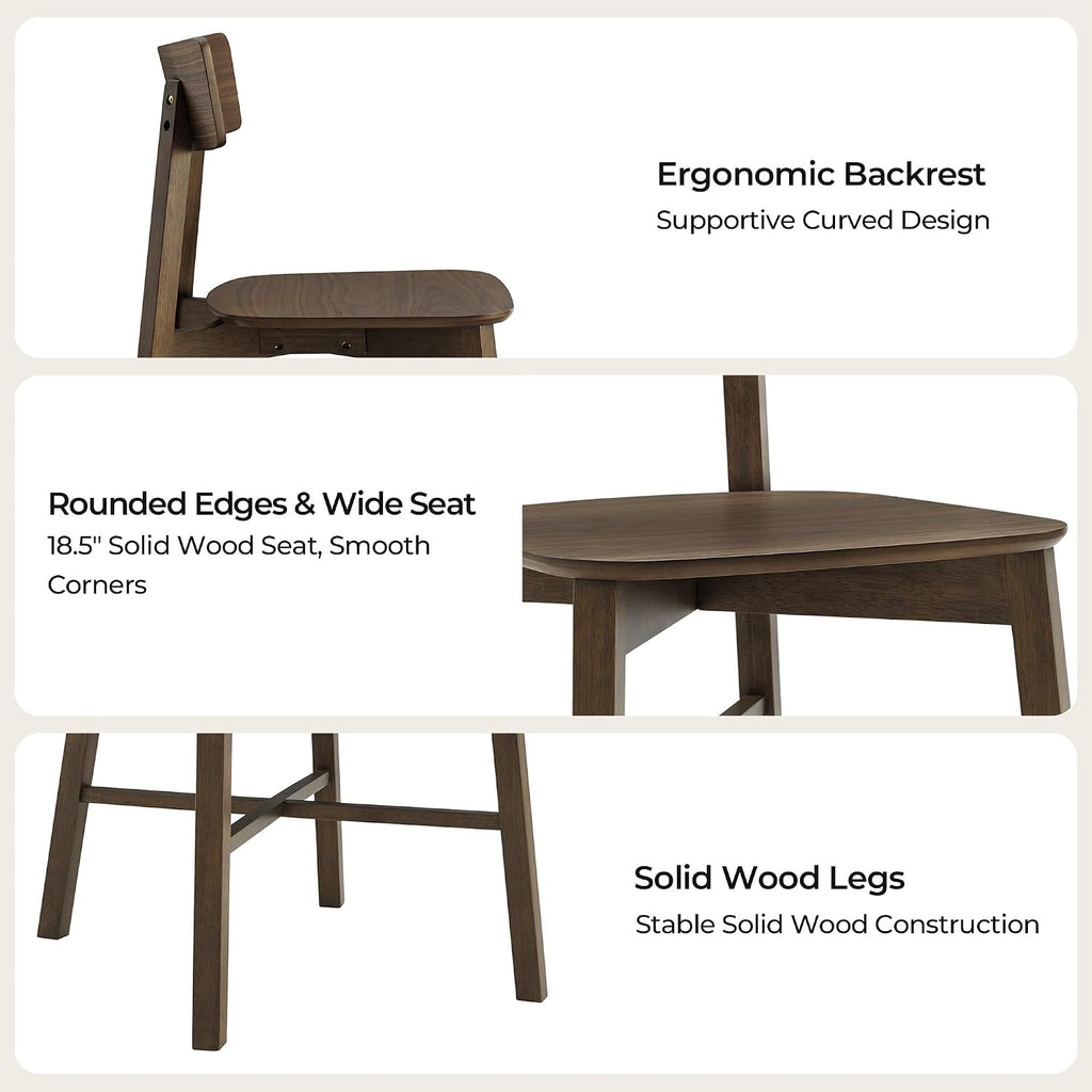 CHITA Soild Wood Dining Chairs Set of 4, Oak Wood Kitchen Chairs, Walnut