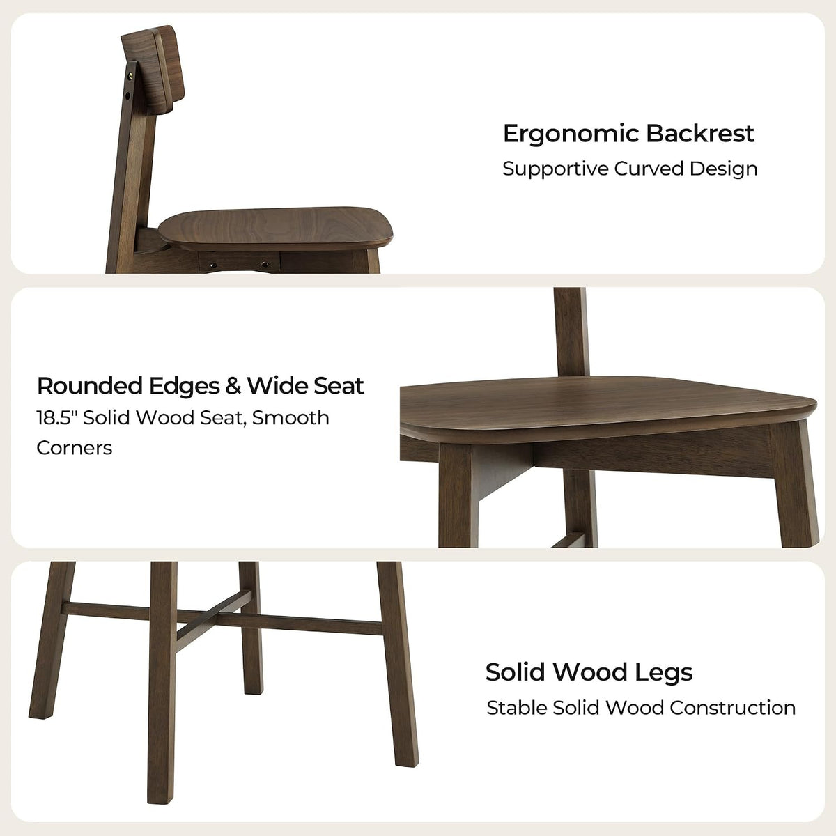 CHITA Soild Wood Dining Chairs Set of 4, Oak Wood Kitchen Chairs, Walnut