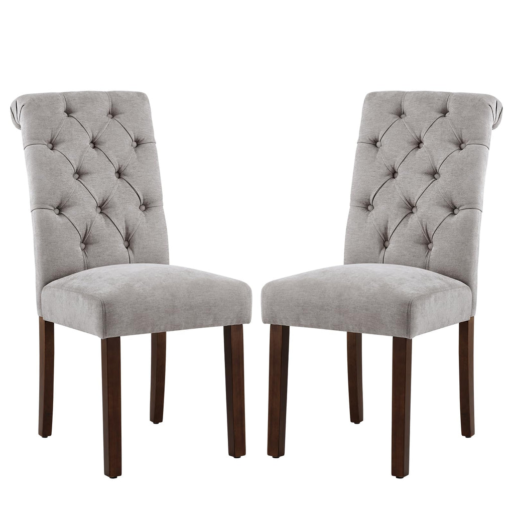 COLAMY Button Tufted Dining Chairs Set of 4, Parsons Upholstered Fabric Dining Room Chairs Kitchen Chairs with Wood Legs and Padded Seat, Taupe