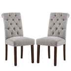 COLAMY Button Tufted Dining Chairs Set of 4, Parsons Upholstered Fabric Dining Room Chairs Kitchen Chairs with Wood Legs and Padded Seat, Taupe