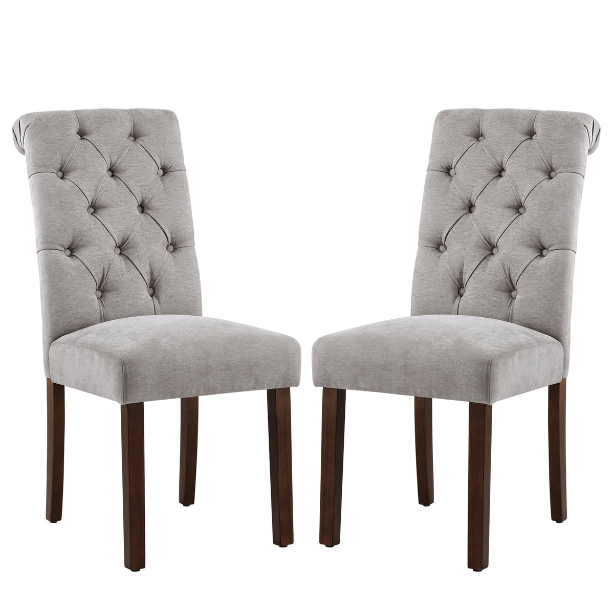 COLAMY Button Tufted Dining Chairs Set of 4, Parsons Upholstered Fabric Dining Room Chairs Kitchen Chairs with Wood Legs and Padded Seat, Taupe