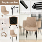 PU Leather Dining Chairs Set of 4, Modern Armless Dining Room Chairs, Comfy Upholstered Kitchen Chairs with Backrest, Black Metal Legs for Living Room, Dinning Room, Beige