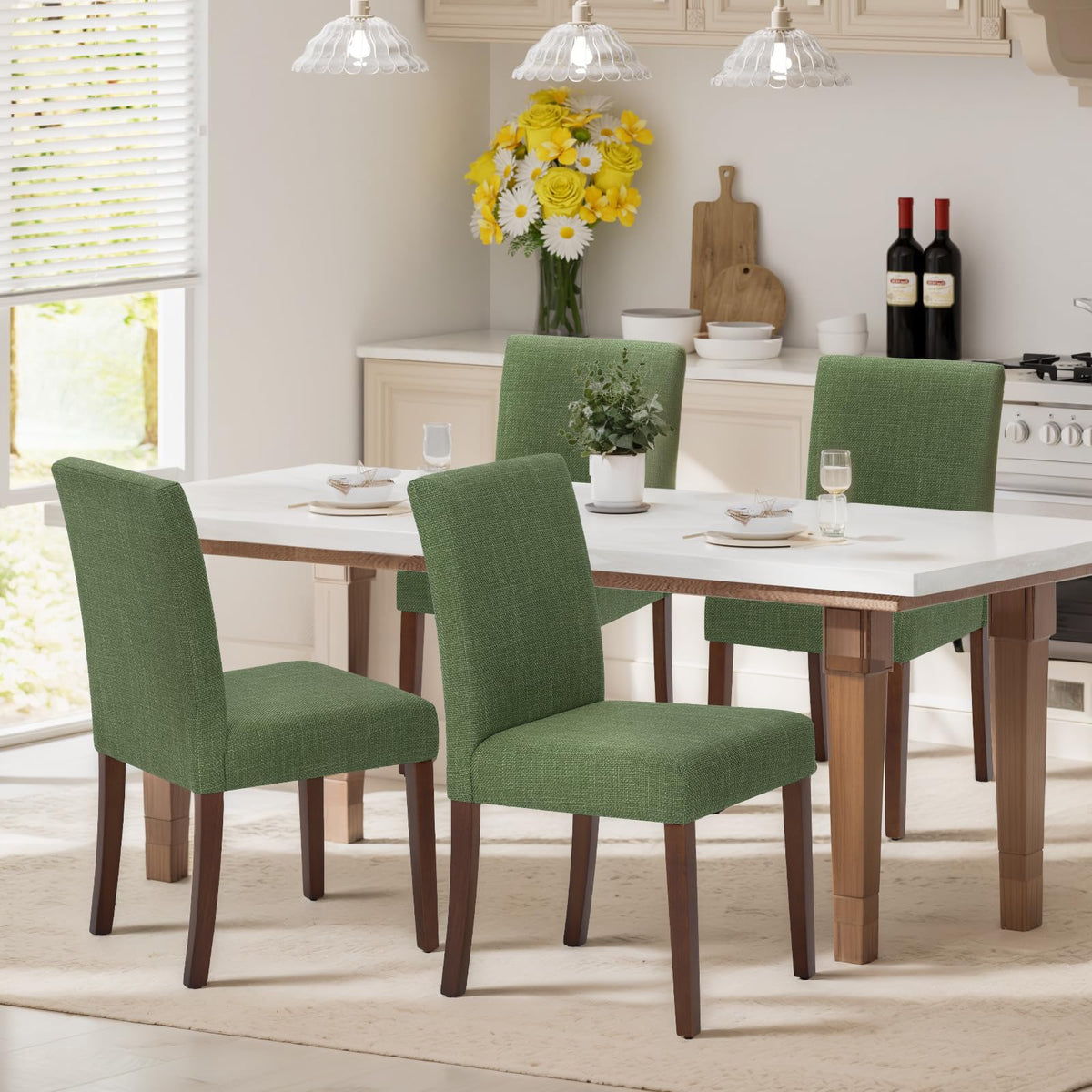 MALOL Upholstered Dining Chairs Set of 4, Fabric Dining Room Chairs, Modern Wooden Dining Chair, Kitchen Side Chairs, Farmhouse Dinner Chair with High Back for Kitchen, Beige