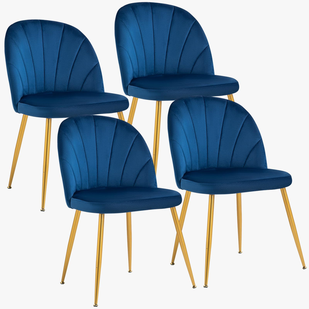 Velvet Dining Chairs Set of 4, Mid-Century Modern Upholstered Kitchen Chair with Metal Gold Legs for Living Room, Dining Room, White