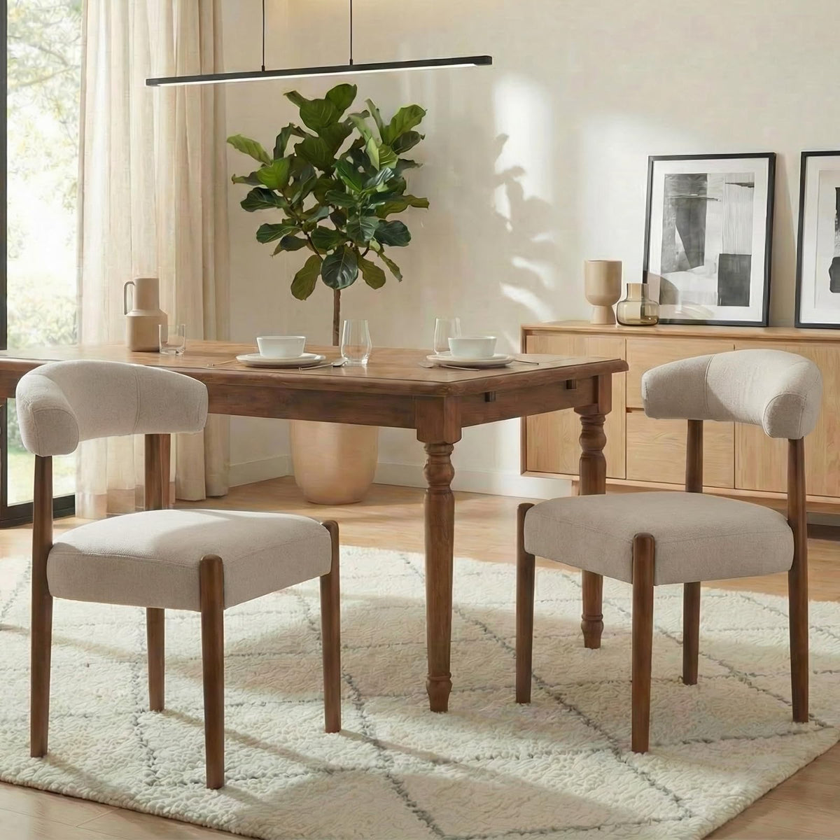 VKNOW Wooden Dining Chairs Set of 4 with Walnut Wood Legs and Curved Back